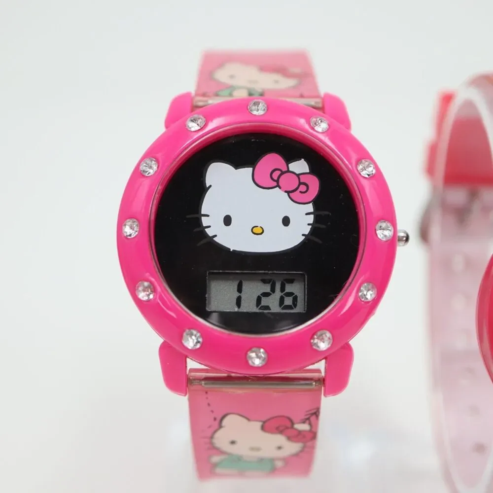 2 Hello Kitty Digital Watches Pair Sanrio Kids Pink Hearts with New Batteries
